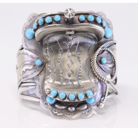 Vintage Navajo cuff, native jewelry, bracelet, novelty cowboy - Picture 5 of 5